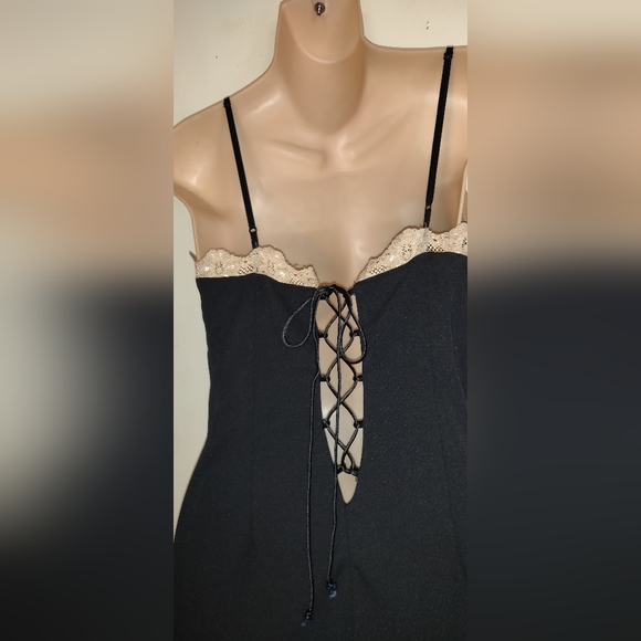 Vintage Fredericks of Hollywood Black Slip Negligee Dress LACE UP BACK Large - Picture 11 of 16